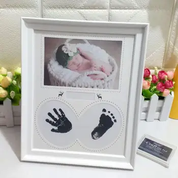A Foto Do Bebê Moldura De Recorte De Mão Pegada De Cunho Kit Recém-Nascido Mão Inkpad Moldura Infantil Pegada Lembranças De Bebê Presentes De Aniversário 1