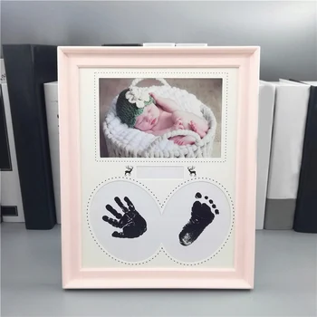 A Foto Do Bebê Moldura De Recorte De Mão Pegada De Cunho Kit Recém-Nascido Mão Inkpad Moldura Infantil Pegada Lembranças De Bebê Presentes De Aniversário 2