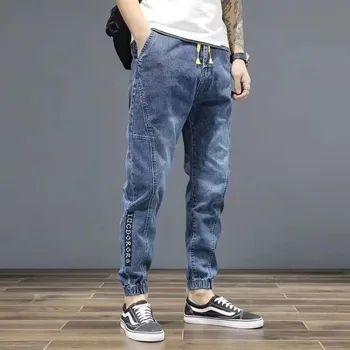 American Retro Jacquard Jeans Homens Outono Verão Fino Rua Ruffian Bonito Solto Calças Retas Queda Vintage Denim Angustiado