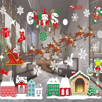 Ano novo, Janela de Vidro, Adesivo de Parede para parede de natal janela adesivos de PVC de Neve da Cidade de Adesivos de Parede Decoração de Natal DA