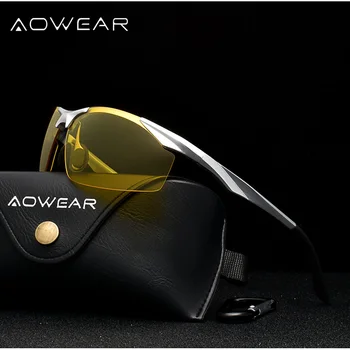 AOWEAR Homens Polarizado Noite de Óculos de Visão para a Condução de Óculos de Alumínio Amarela, Óculos de sol dos Homens Driver de Alta Qualidade de Óculos