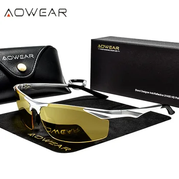 AOWEAR Homens Polarizado Noite de Óculos de Visão para a Condução de Óculos de Alumínio Amarela, Óculos de sol dos Homens Driver de Alta Qualidade de Óculos 2