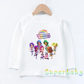 Arco-íris Rangers Cartoon Print Crianças Funny T-Shirts Bonito Roupas de Meninas Primavera, Outono Bebê Manga Longa O Decote da camisa de T de Crianças Tops 1