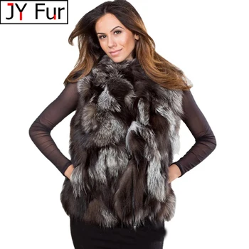 As Mulheres De Luxo Real Silver Fox Fur Vest Senhora Inverno Quente Macio 100% Natural De Prata Fox Fur Vest Moda Genuíno Fox Colete De Pelo Coats
