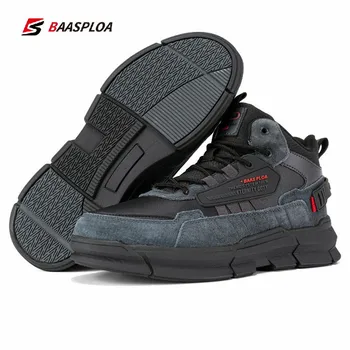 Baasploa Inverno Homens Caminhadas Sapatos De Couro Confortáveis Sapatos De Algodão Impermeável Quente Ao Ar Livre Tênis Antiderrapante, Resistente Ao Desgaste 1