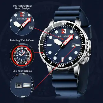 BEN NEVIS Azul de Relógios para os Homens dos Homens de Moda Relógio do Esporte Homens Relógio de Quartzo Militar Impermeável Luminosa Data de Silicone Relógios de pulso 2
