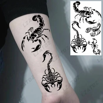 Black Scorpion Tatuagens Temporárias Para Os Homens Adultos Mal Animal Falso Etiqueta Da Tatuagem De Transferência De Água Arte De Mão Tatoos