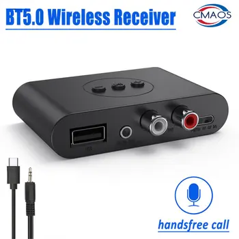 Bluetooth 5.0 Receptor U Disco RCA 3,5 mm Jack AUX Estéreo Adaptador sem Fio com Microfone Para o alto-Falante Amplificador de Áudio do Carro Transmissor 1