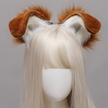 Bonito Da Mascote Do Cão Do Luxuoso Ouvidos Headbands Mulheres Peludos E Orelhas De Animais De Cabelo Aro Artesanal Traje Cosplay De Pêlo Longo, Capacete Partido Hairband 1