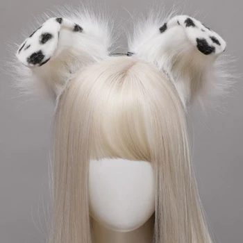 Bonito Da Mascote Do Cão Do Luxuoso Ouvidos Headbands Mulheres Peludos E Orelhas De Animais De Cabelo Aro Artesanal Traje Cosplay De Pêlo Longo, Capacete Partido Hairband 2