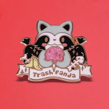 Bonito-de-rosa Guaxinim Pouco Espírito Animal do Lixo Panda Racoon Esmalte Broche de Pins, Emblemas de Metal Pin de Lapela Broches Jóias das Mulheres Presentes