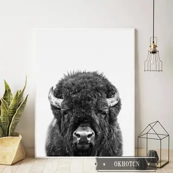 Branco Preto Animal Bison Impressão De Fotografia Em Cartaz Highland Animais Buffalo Tela De Pintura, Arte De Parede Fotos De Crianças Da Creche De Decoração De Quarto 1