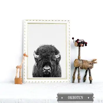 Branco Preto Animal Bison Impressão De Fotografia Em Cartaz Highland Animais Buffalo Tela De Pintura, Arte De Parede Fotos De Crianças Da Creche De Decoração De Quarto 2