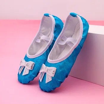 Brilhante cor-de-Rosa Azul Bowknot Sapatos de Balé para as Meninas da Menina das Crianças Geritide Dança Televisão de Dança Sapato com Lantejoulas 1