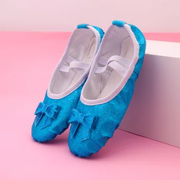 Brilhante cor-de-Rosa Azul Bowknot Sapatos de Balé para as Meninas da Menina das Crianças Geritide Dança Televisão de Dança Sapato com Lantejoulas 2