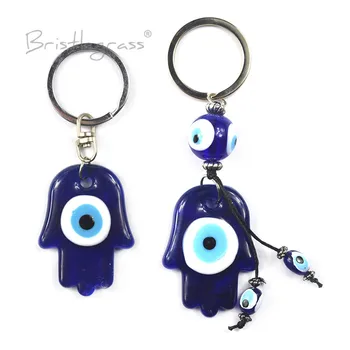 BRISTLEGRASS turco Azul do Olho Mau Mão Hamsa Chaveiros chaveiros, Anel Titular Amuletos de Sorte que a Suspensão Pingentes Bênção de Proteção 1