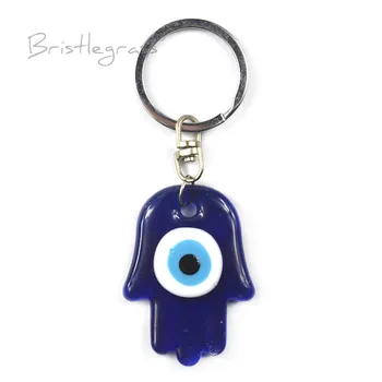 BRISTLEGRASS turco Azul do Olho Mau Mão Hamsa Chaveiros chaveiros, Anel Titular Amuletos de Sorte que a Suspensão Pingentes Bênção de Proteção 2