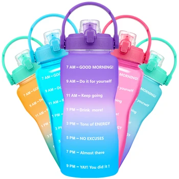 BuildLife 2L 3,8 L Tritan Galão de Garrafa de Água de Flip-Flop Motivacional com Marcador de Tempo Livre de BPA Grande Capacidade Estanque Sem Palha