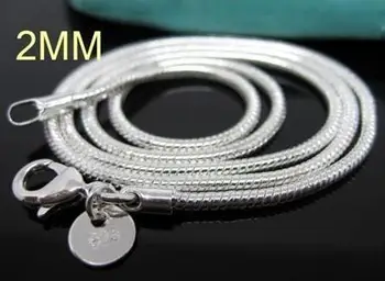 C008 barato quente 2MM de qualidade superior N925 cor de Prata cobra cadeia de jóias encontradas 16 