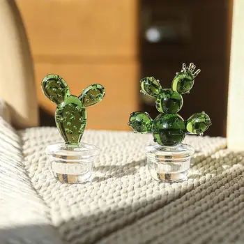 Cactus Ornamentos Bom Artesanato de Vidro Decorativo em Miniatura Cacto Bonsai Estatueta para a Tabela