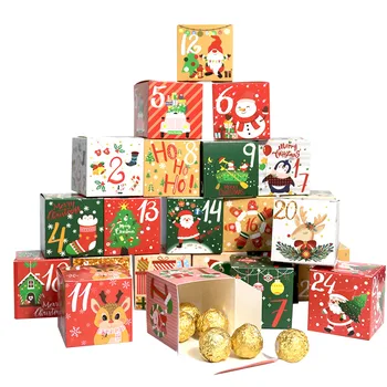 Calendário de advento Caixas de Presente de 24 Dias de Natal, Calendário do Advento Caixa Reutilizável DIY Caixas de Presente com 1-24 Número de Adesivos para Férias