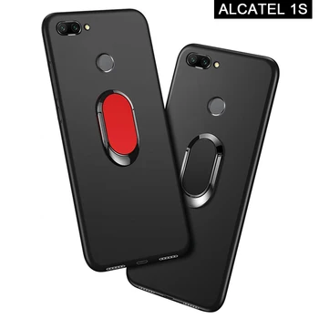 Capa para Alcatel 1L Pro 2021 Caso Luxo de 5,5 Polegadas Preto Macio Plástico Metal do Anel de Dedo Coque para Alcatel 1S 2019 Casos de Telefone de 1