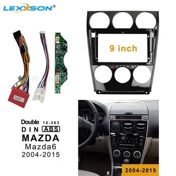 Carro Fáscia Kits Para Mazda 6 2004-2015 Um/ Double Din de 9 Polegadas de Carro do Quadro + de Ar Condicionado a Bordo + cabo de Energia + Built-in CANBUS 1