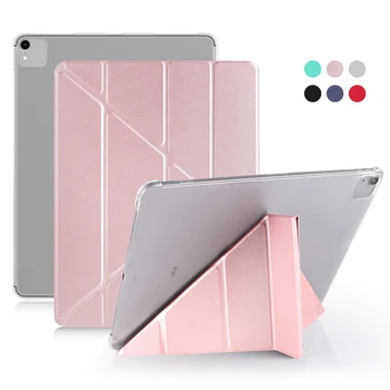 Caso Para o iPad Pro 12.9 2021 2020 2018 5º 4º 3º Geração Pu Couro Smart Cover de Plástico Transparente de Volta Caso de Tablet