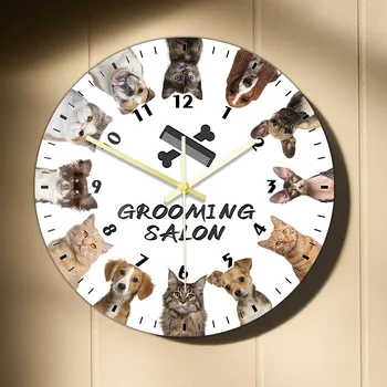 Cat E Dog Grooming Salão de Impressão Personalizadas Relógio de Parede para a Clínica veterinária Pet Rastelo Loja de Parede Decorativos Sinal de Silêncio Relógio de Parede 2