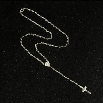 Católica colar de aço inoxidável por atacado esferas cruz pingente de colar de cadeia de rosário, colar e pingente de colar religiosa 1