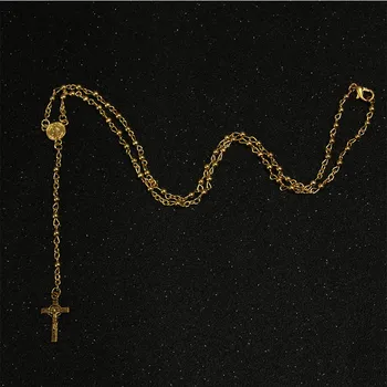 Católica colar de aço inoxidável por atacado esferas cruz pingente de colar de cadeia de rosário, colar e pingente de colar religiosa 2