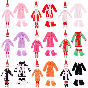 Christmas Elf Roupas de Boneca 2Pcs=1 Pijamas de Pelúcia+1 Meias Elf Boneca Sapatos Casaco de Pele o automóvel de freeshipping Boneca Acessórios da Menina Sem Boneca 1
