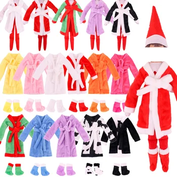 Christmas Elf Roupas de Boneca 2Pcs=1 Pijamas de Pelúcia+1 Meias Elf Boneca Sapatos Casaco de Pele o automóvel de freeshipping Boneca Acessórios da Menina Sem Boneca 2