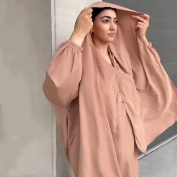 Com Capuz Abaya Costurado Lenço De Oração Vestidos De Mulheres Nida Solta Jilbab Muçulmano De Eid Ramadã Vestido Longo Islã Dubai Modesto Manto Djellaba