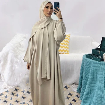 Com Capuz Abaya Costurado Lenço De Oração Vestidos De Mulheres Nida Solta Jilbab Muçulmano De Eid Ramadã Vestido Longo Islã Dubai Modesto Manto Djellaba 2