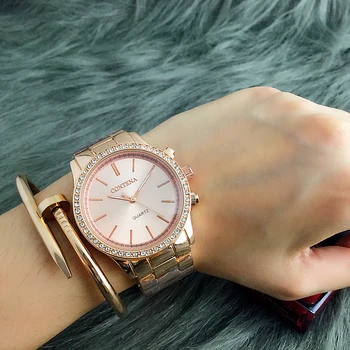 CONTENA Rosa Relógio de Ouro Mulheres Relógios de Luxo Strass Mulheres Relógios de Moda para Senhoras relógio Relógio reloj mujer relógio feminino