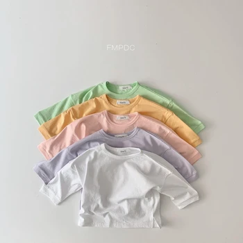 Coreia Crianças Oversized T-Shirt Básica 2022 Bebê Tee Macio Assentamento Camisa de Criança Roupas de Menina T-shirts do Bebê Roupa de Meninos Tops 2