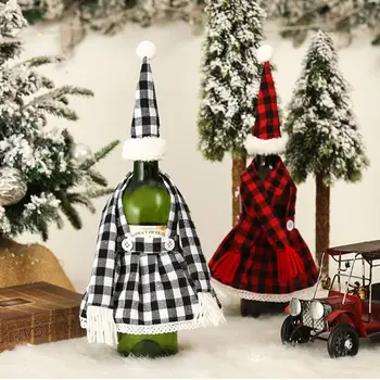 Criatividade Decorações De Natal Xadrez Saia Definir Garrafa De Vinho Decoração Garrafa De Cerveja Cooler De Mesa De Bar Atmosfera De Layout De Suprimentos