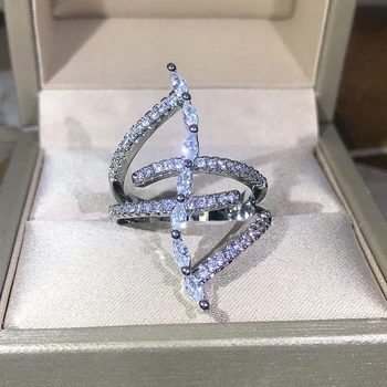Criativo de design francês zircão grande anel de senhoras 925 prata esterlina de enrolamento gota de água anel de presente de Natal Novo