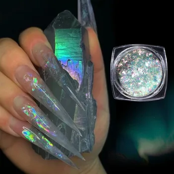 Cristal de Fogo Opala Flocos de Unhas de Paetês Roxo Holográfico Brilho DIY Chrome Pó para a Primavera de Manicure de Unhas Paillettes 2