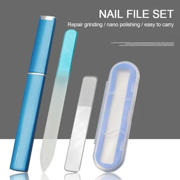 Cristal de Vidro, lixa de Unhas com Caso Transparente Lixamento, Polimento Durável Nano Vidro Arquivo Nail Art Arquivos de Buffer de Manicure Ferramenta de Cuidados 2
