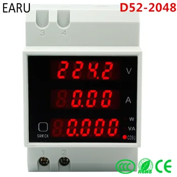 D52-2048 trilho Din LED Volts de corrente Medidor de Fator de Potência Ativa de Energia Amperímetro Voltímetro AC 80-300 V 0 a 100.0 A 200a Medidor de DIY