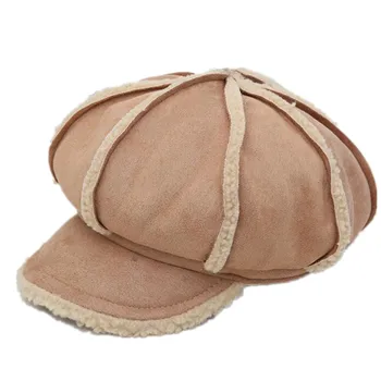 das mulheres de chapéus elegantes entregador de jornais boné chapéu de senhoras octogonal cap camurça boina senhoras chapéu de inverno com viseira quente peles artificiais chapéu M107
