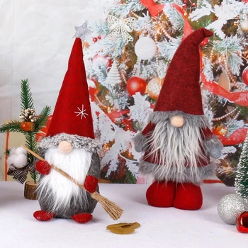 De pé Papai Noel com Vassoura de Natal, Dwarf, Gnome para Boneca Ornamentos Bonito dos desenhos animados Elfo Anão de Decoração de Casa de Festa de Natal