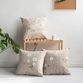 Decoração Margarida Flor Travesseiro Fronha Japonês Bordado Requintado Travesseiro Allmatch Simples De Linho Floral Almofadas Pillowslip Tampa