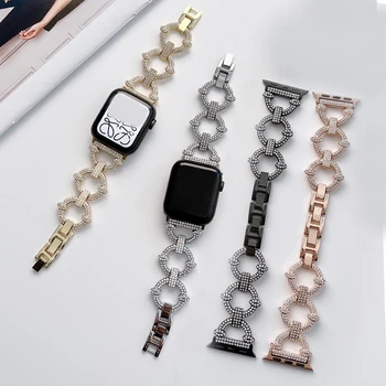 Diamante Cadeia Magro, Alça Para Apple Relógio 41 45 42 38 40 44 mm em Aço Inoxidável Mulheres Bracelete para o iWatch série 7 6 5 4 3 2 se
