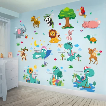 Dinossauro do desenho animado Adesivos de Parede DIY Animais, Árvores Mural Decalques para Crianças de Quartos de Bebê Quartos de Crianças do Berçário a Decoração Home