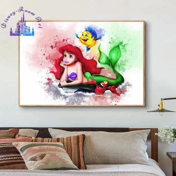 Disney Ariel Sereia de Impressão de Tela de Pintura de Cartazes Aquarela Pequena Sereia obras de Arte Arte de Parede Pintura de Imagens para Decoração de Quarto 1