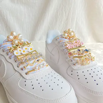 DIY Fivela Elegante Flat Branco Sapato Acessórios Bonitos Sapatilha Atacador 2pc Menina de Sapatos de Luxo Encantos Vintage 2