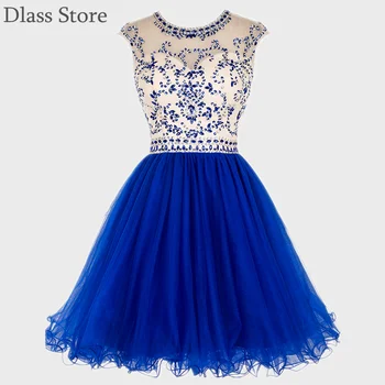 Dlass Curto De Formatura, Vestidos De 2021 Cristal Corpete Azul Royal Saia Plissado Colorido Beading Vestido De Lantejoulas Da Menina De Vestido De Festa De Formatura